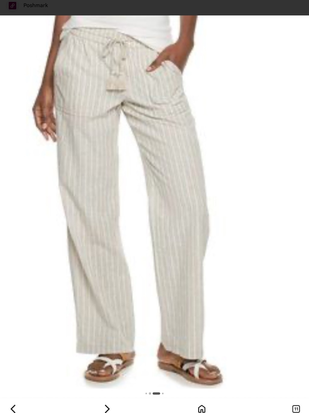 Sonoma Striped Drawstring Linen-Blend Pants Beige White elastic medium like new